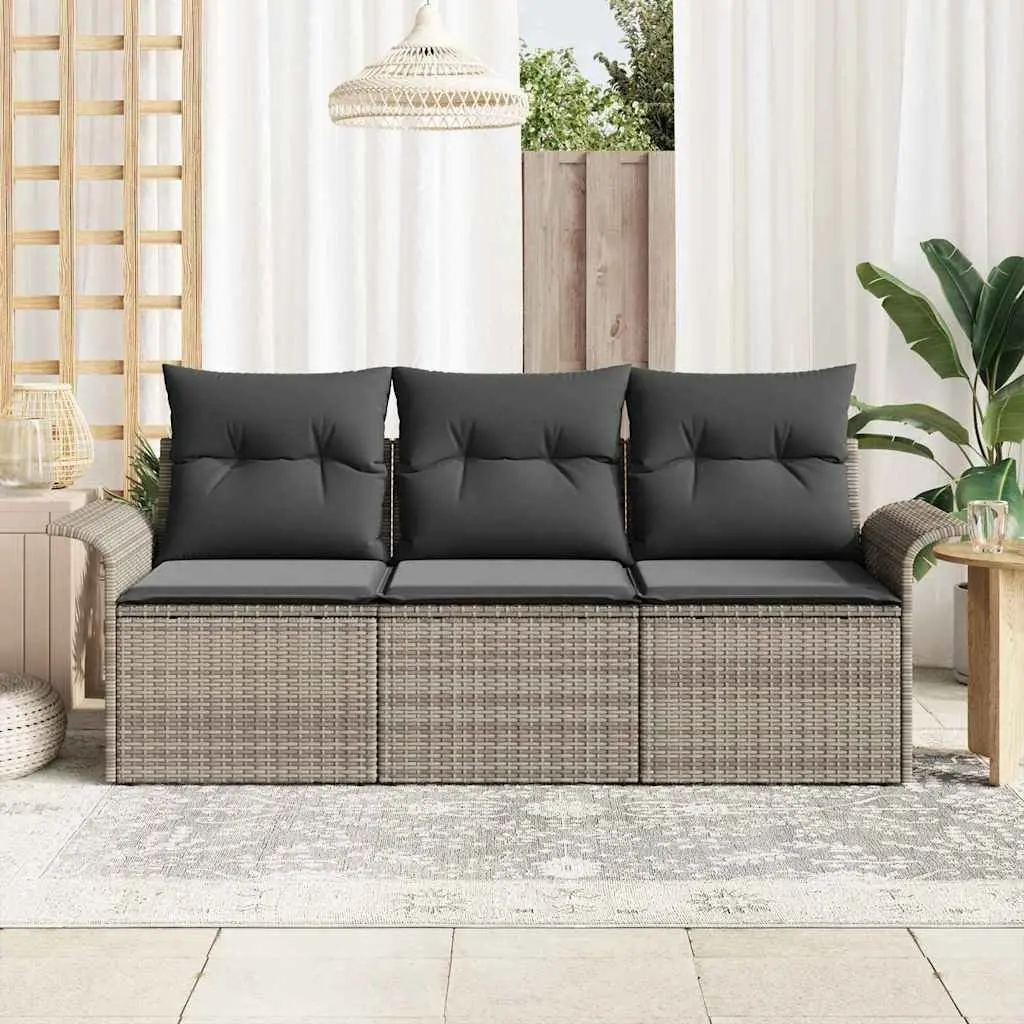 3-Piece Grey Poly Rattan Outdoor Sofa Set