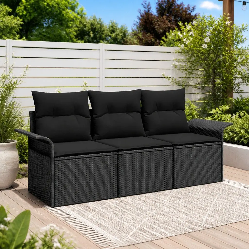 3-Piece Modular Outdoor Sofa Set in Black Rattan