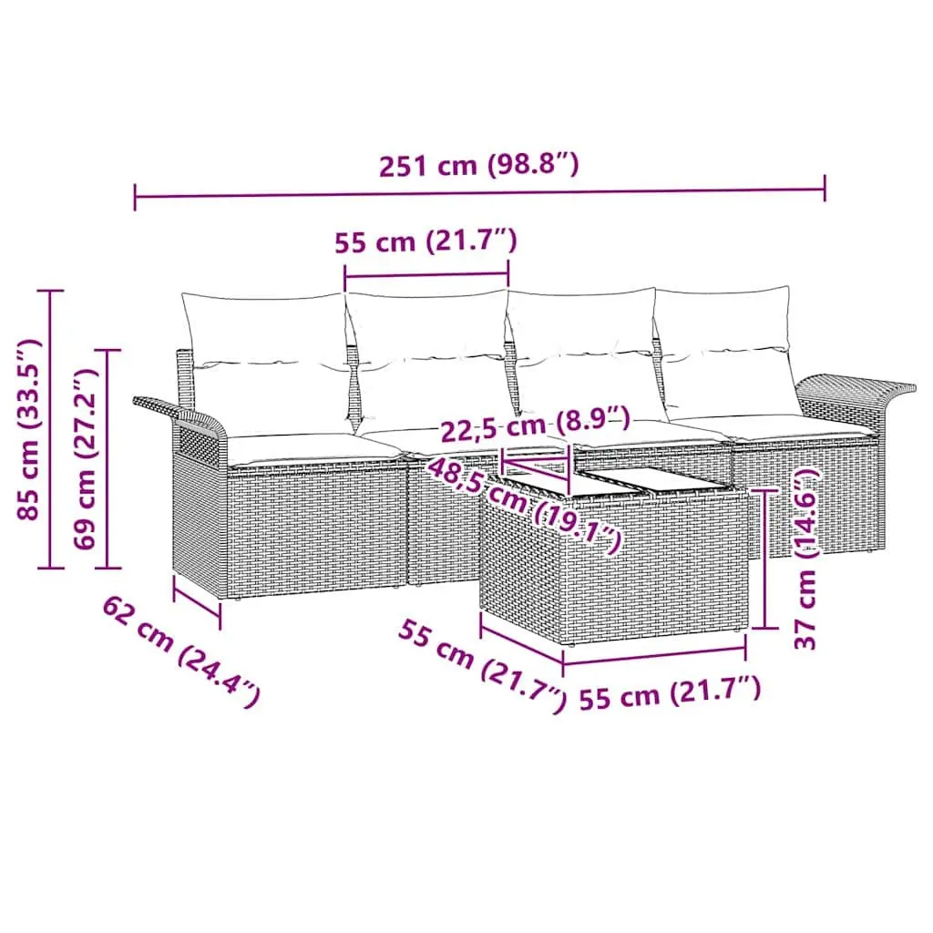 5 Piece Modular Garden Sofa Set in Grey
