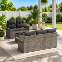 High-Quality Grey Poly Rattan 6-Piece Outdoor Sofa Set