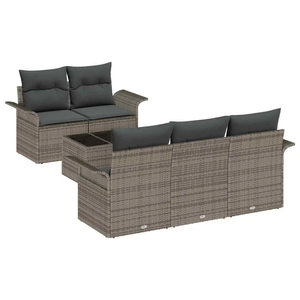Grey Poly Rattan 6-Piece Outdoor Sofa Set