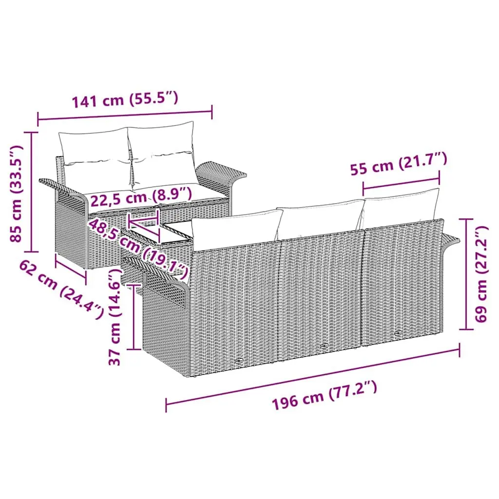 Grey Poly Rattan 6-Piece Outdoor Sofa Set