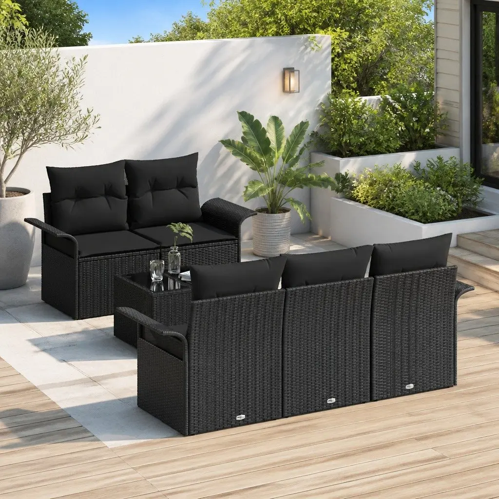 6 Piece Modular Poly Rattan Outdoor Sofa Set