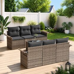 7-Piece Grey Poly Rattan Garden Sofa Set for Outdoor Use