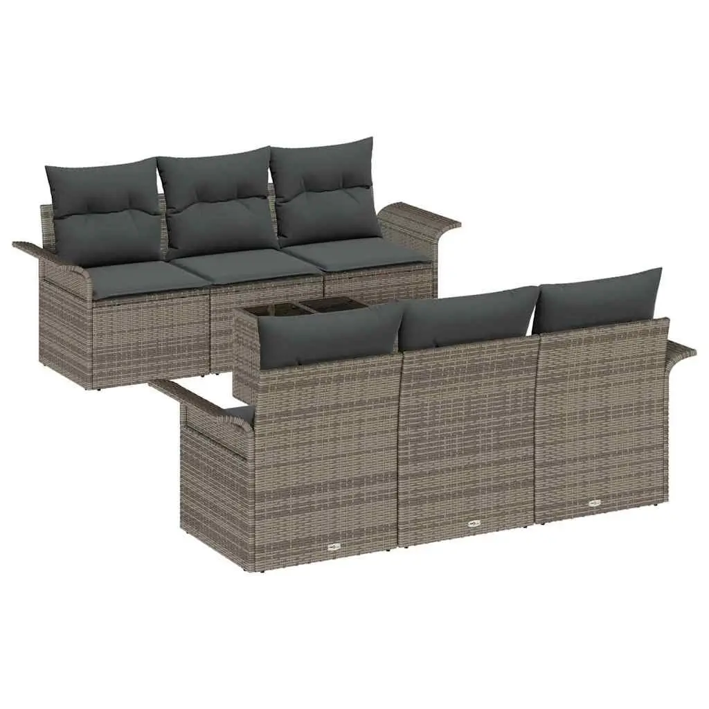 7-Piece Grey Poly Rattan Garden Sofa Set for Outdoor Use