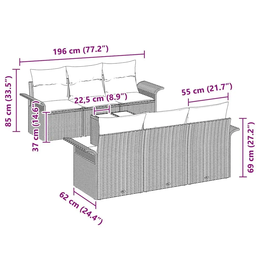 7-Piece Grey Poly Rattan Garden Sofa Set for Outdoor Use