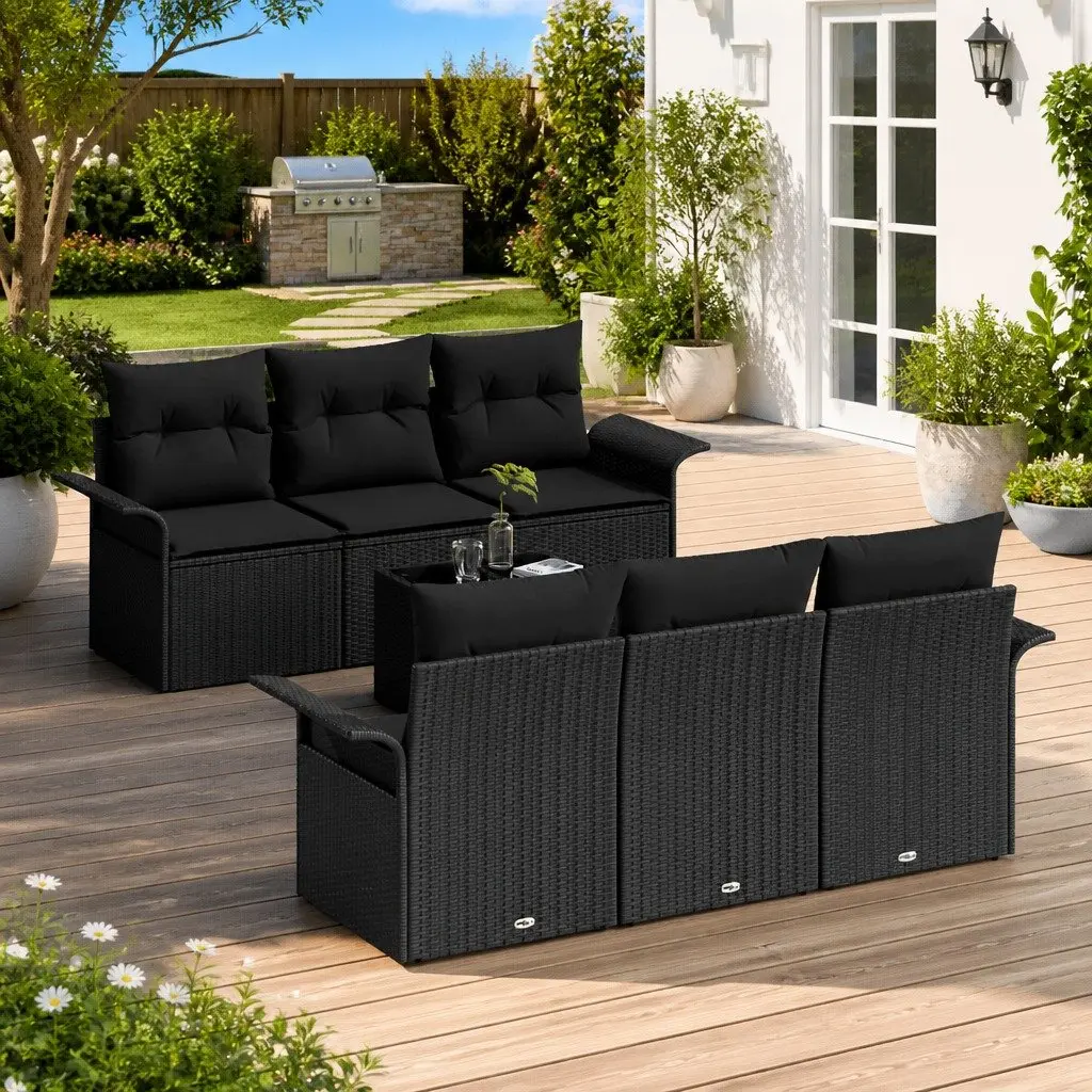 7 Piece Modular Outdoor Sofa Set in Black Poly Rattan