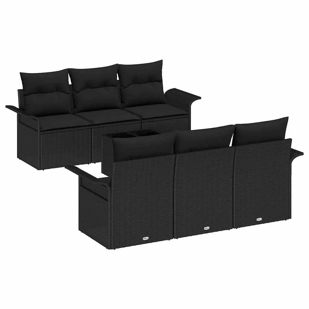 7 Piece Modular Outdoor Sofa Set in Black Poly Rattan