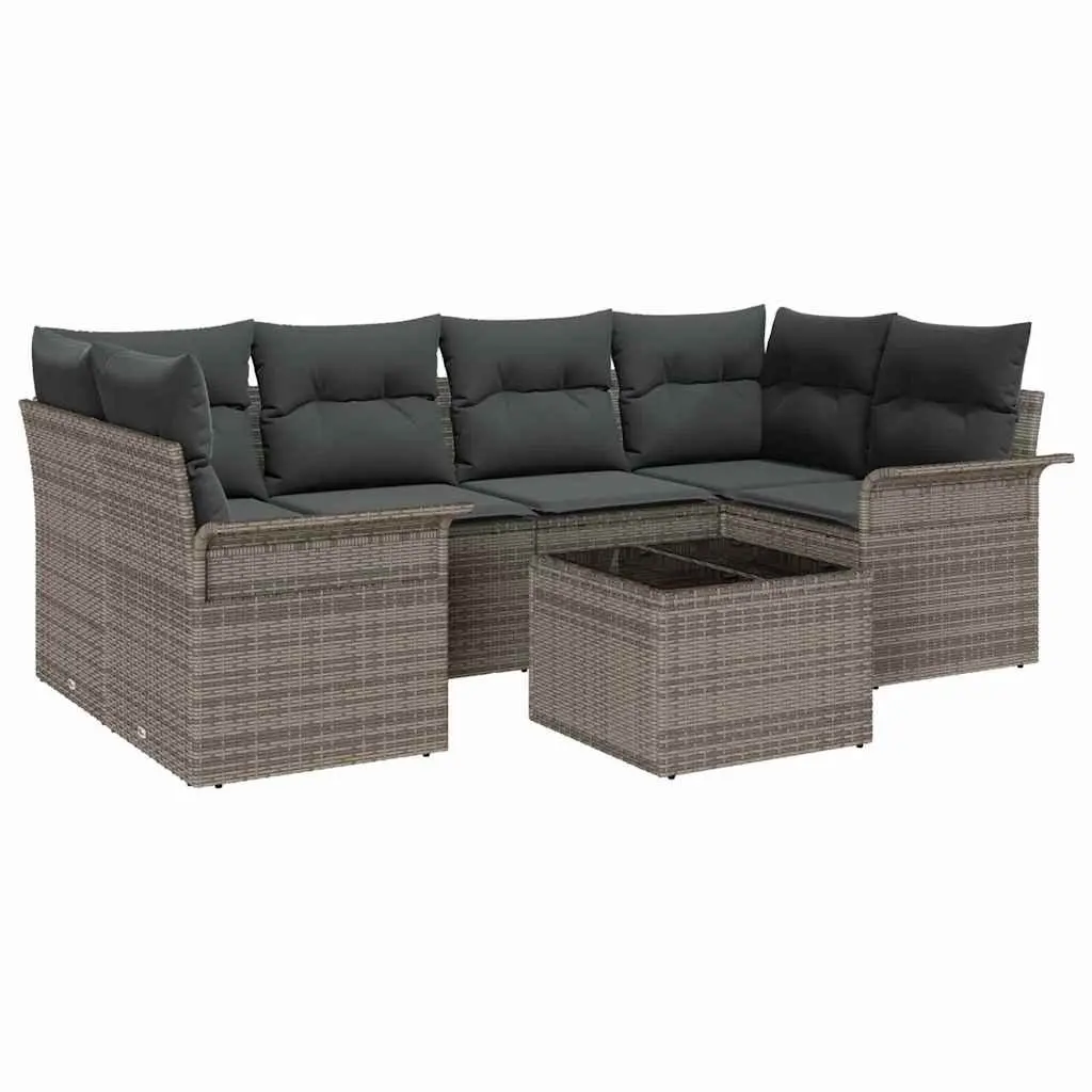 Garden Sofa Set Poly Rattan Grey 7 Piece Outdoor Furniture Patio Sectional Modular Seating