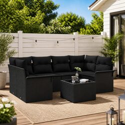 7-Piece Black Modular Garden Sofa Set for Outdoors