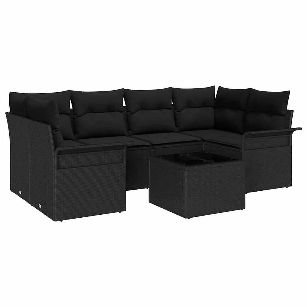7-Piece Black Modular Garden Sofa Set for Outdoors