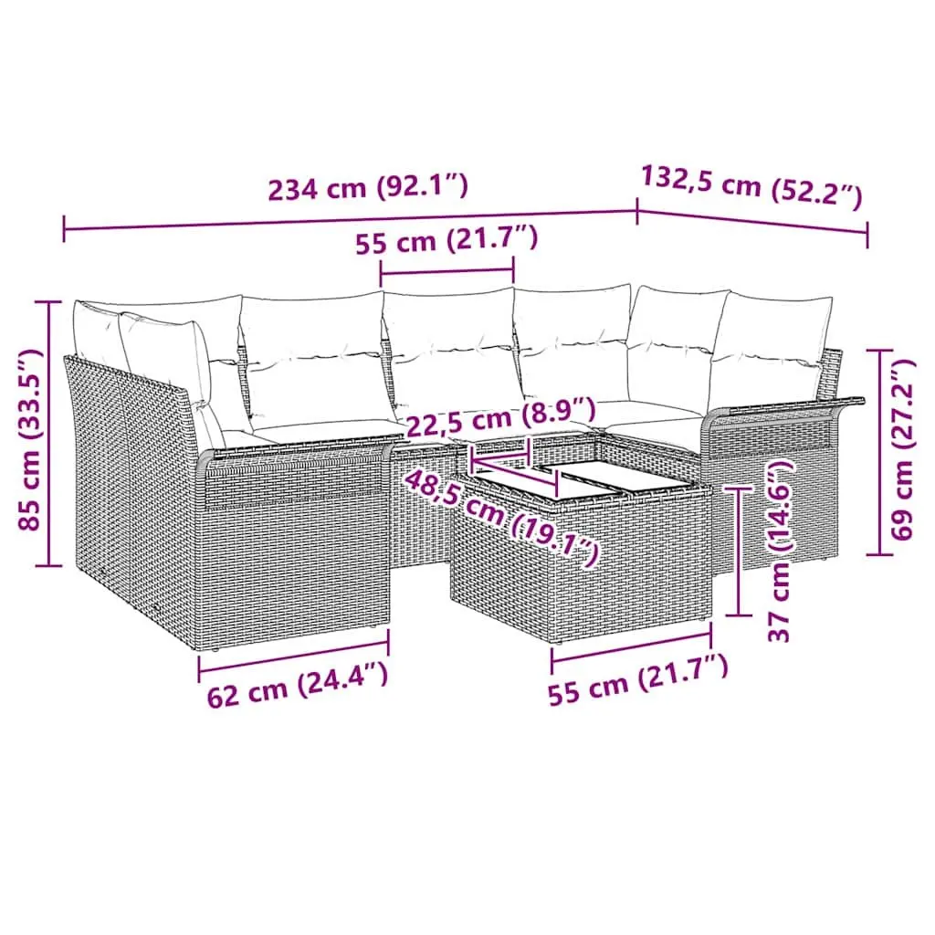 7-Piece Black Modular Garden Sofa Set for Outdoors