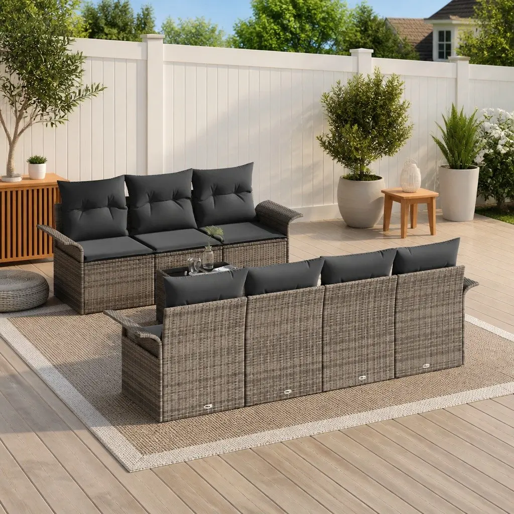 Modular Outdoor Garden Sofa Set in Grey Poly Rattan 8pc