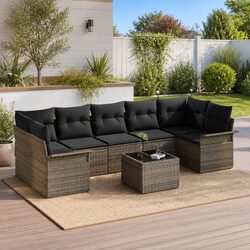 8-Piece Grey Modular Outdoor Garden Sofa Set