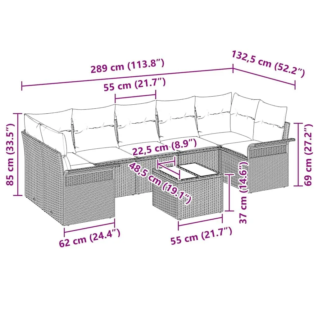 8-Piece Grey Modular Outdoor Garden Sofa Set