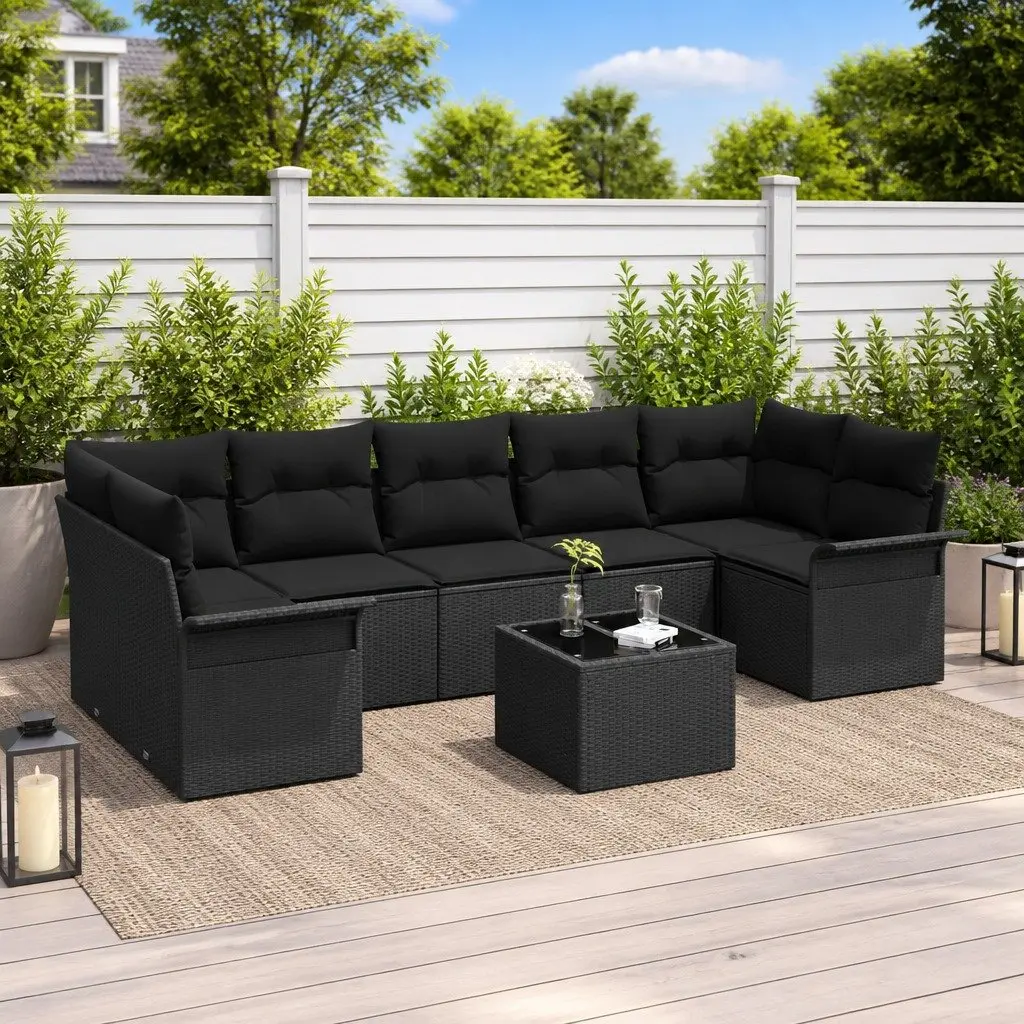 8-Piece Modular Black Poly Rattan Garden Sofa Set