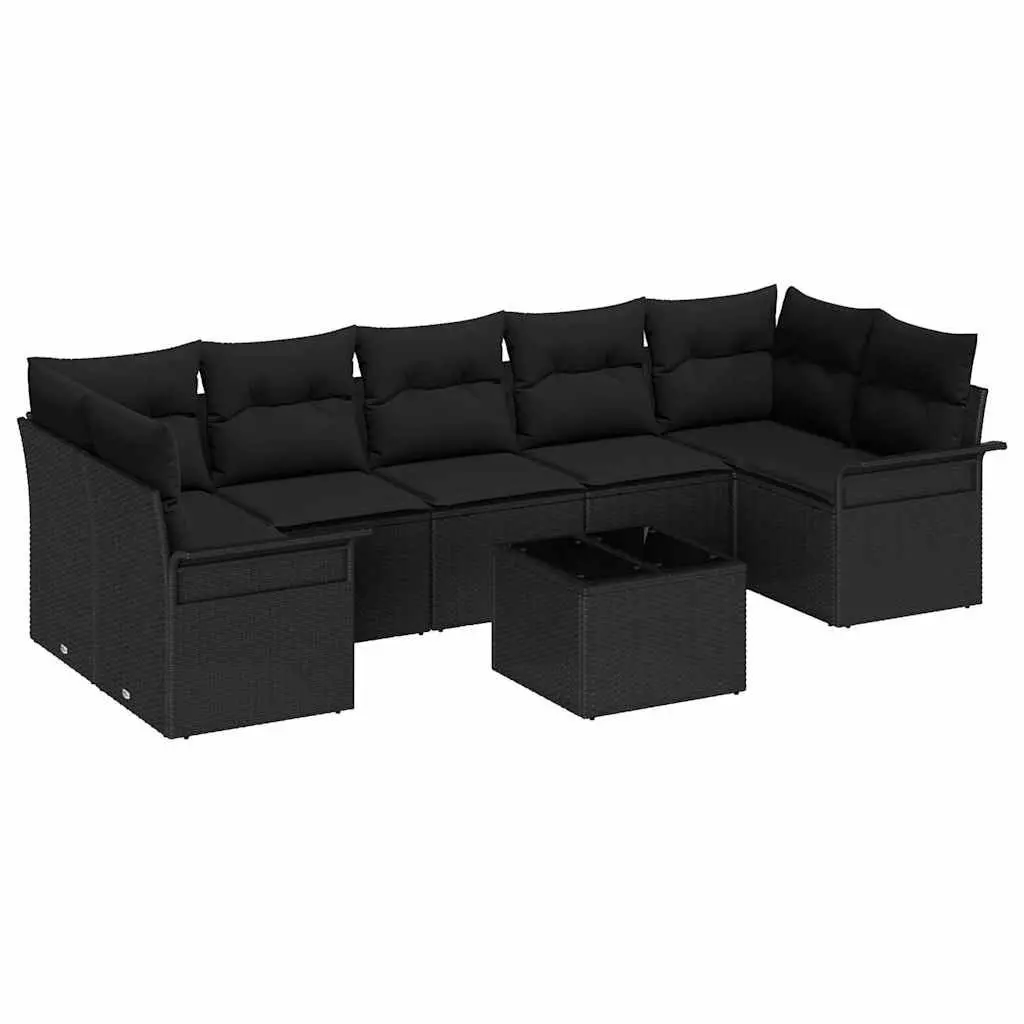 8-Piece Modular Black Poly Rattan Garden Sofa Set