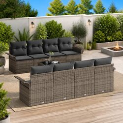 Grey Modular Patio Sofa Set 9 Pieces Poly Rattan