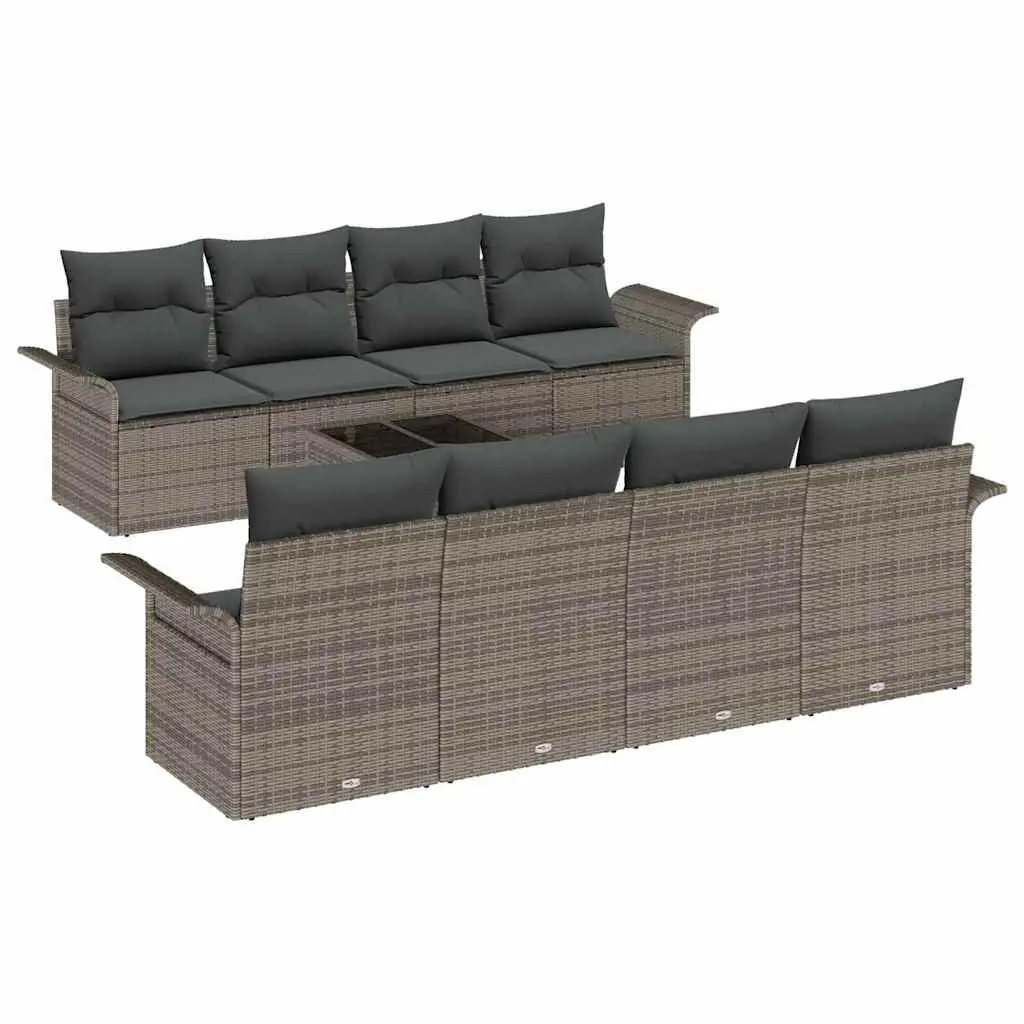 Grey Modular Patio Sofa Set 9 Pieces Poly Rattan