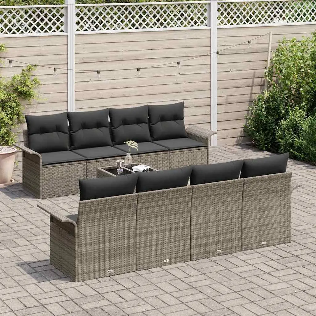 Grey Modular Patio Sofa Set 9 Pieces Poly Rattan