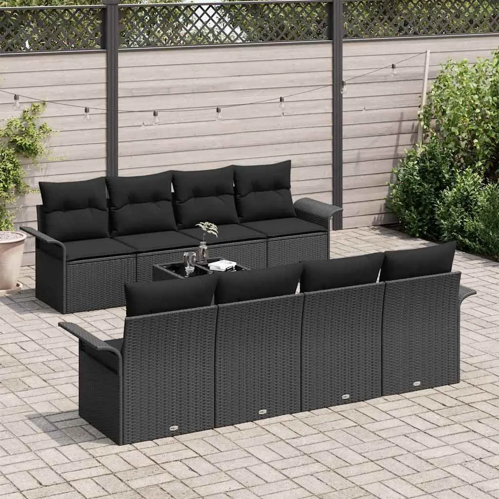 Garden Sofa Set Poly Rattan 9 Piece Black Outdoor Furniture with Cushions