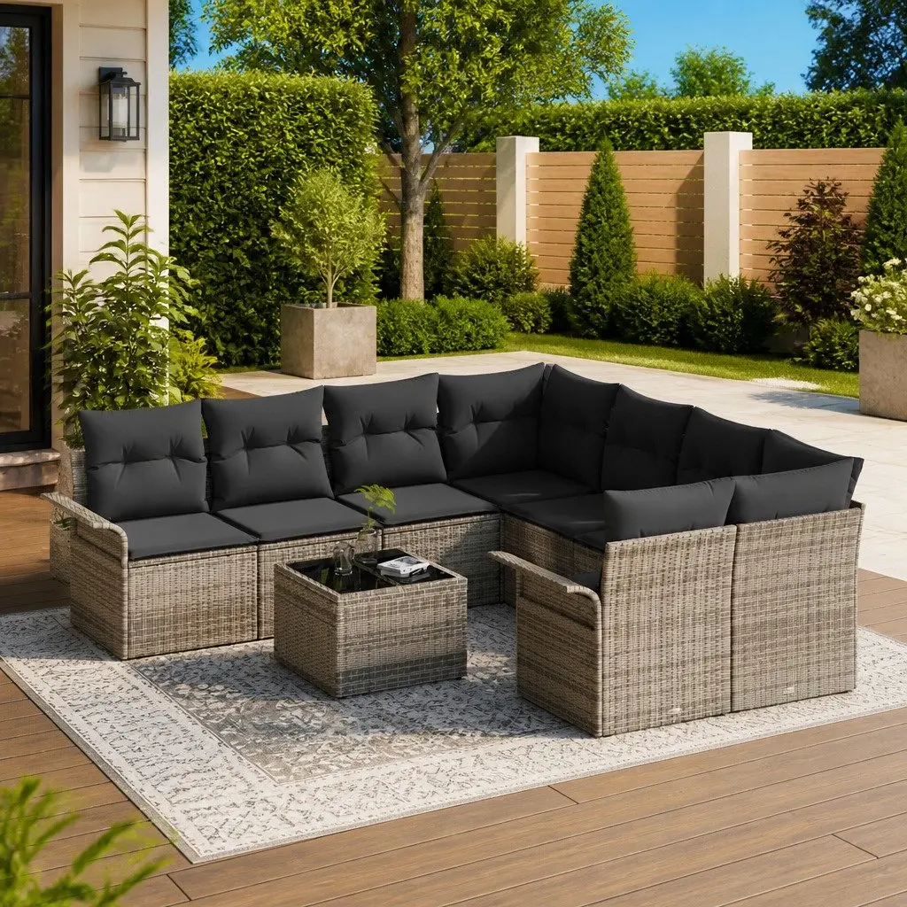 9-Piece Grey Modular Outdoor Sofa Set