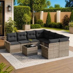 Stylish 9-Piece Grey Modular Outdoor Sofa Set