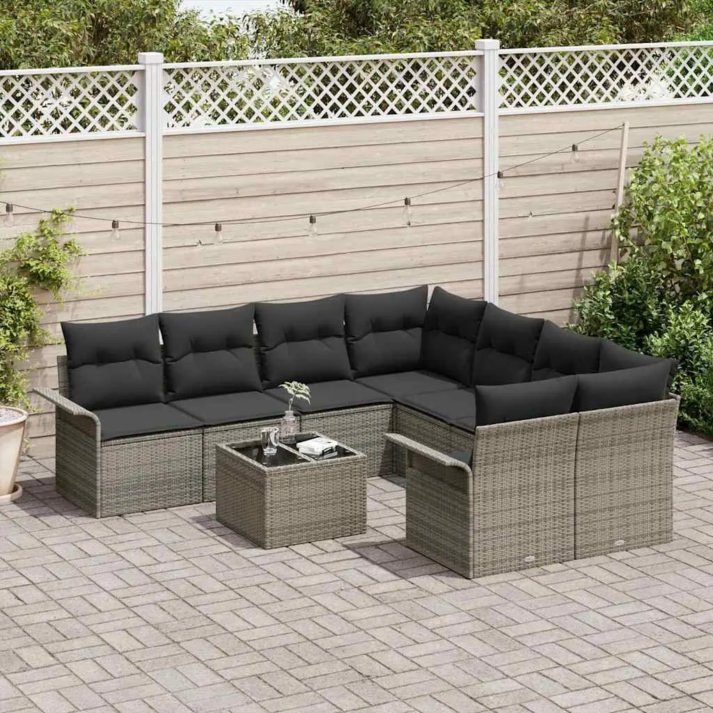 9-Piece Grey Modular Outdoor Sofa Set