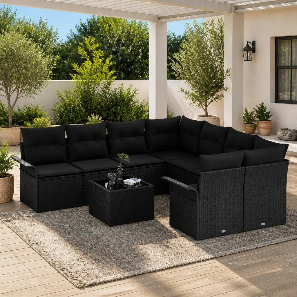 Garden Sofa Set Poly Rattan 9 Pieces Outdoor Furniture Modular Black