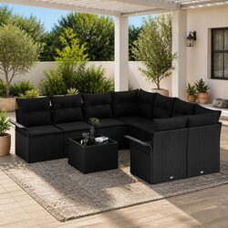 Durable 9-Piece Modular Garden Sofa Set in Black