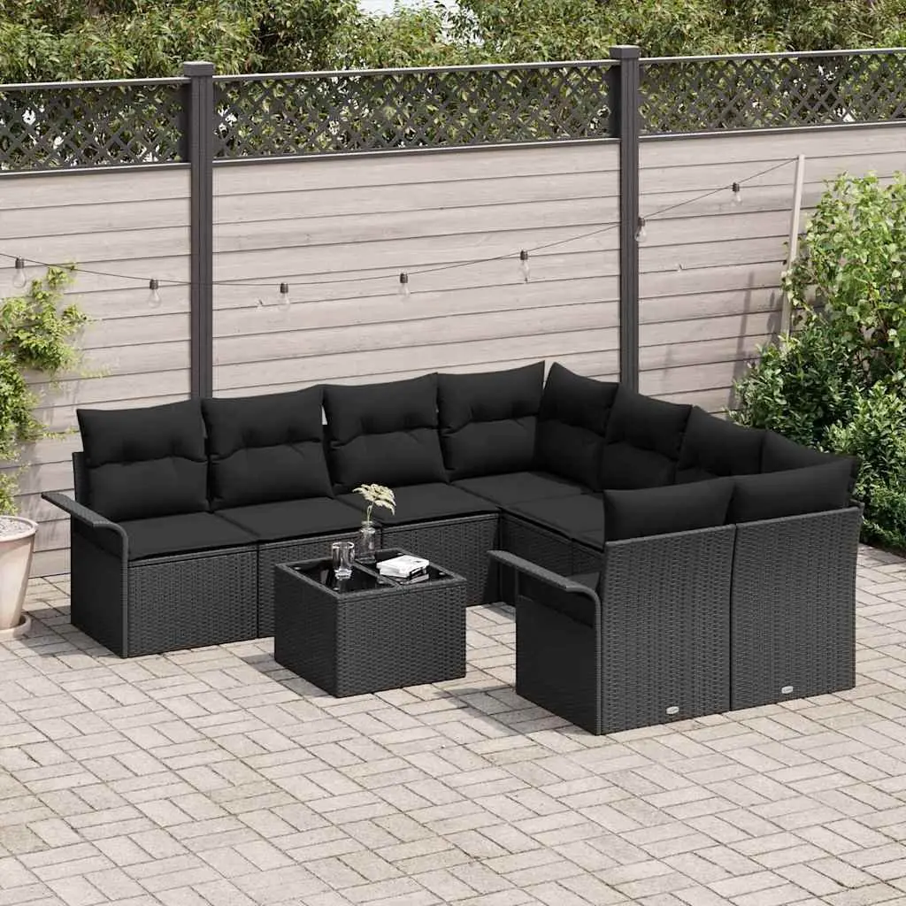 Garden Sofa Set Poly Rattan 9 Pieces Outdoor Furniture Modular Black