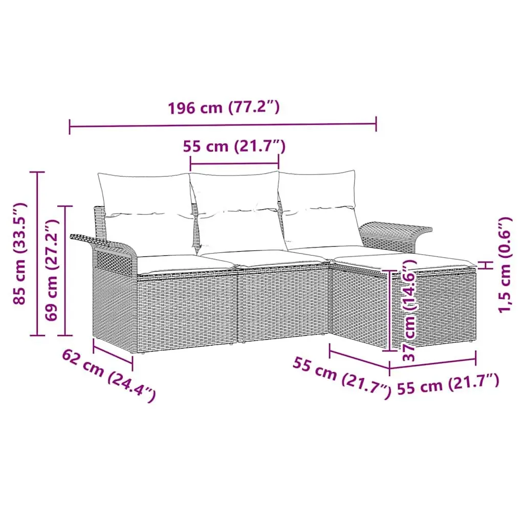 Outdoor 4-Piece Sofa Set with Cushions