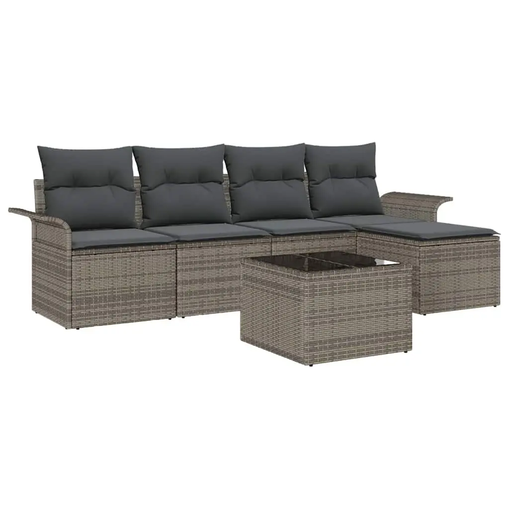 Outdoor Sofa Set Poly Rattan 6 Pieces Grey Garden Furniture with Cushions