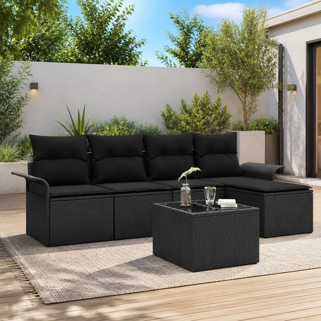 Outdoor Sofa Set Poly Rattan 6 Pieces Black Modular Lounge Garden Furniture