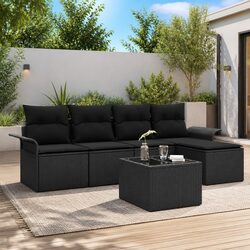 Modular Outdoor Sofa Set 6 Pieces in Black Poly Rattan