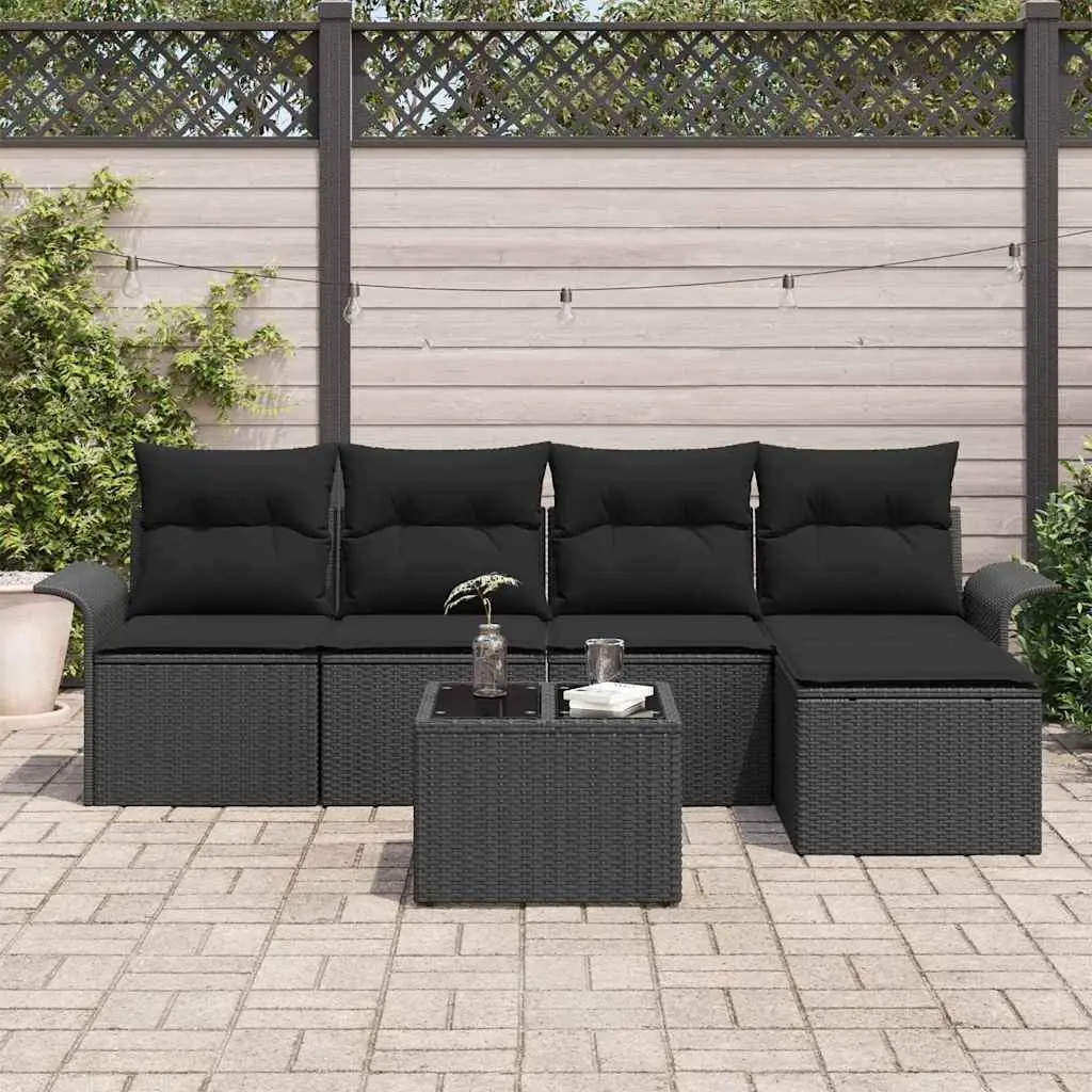 Outdoor Sofa Set Poly Rattan 6 Pieces Black Modular Lounge Garden Furniture