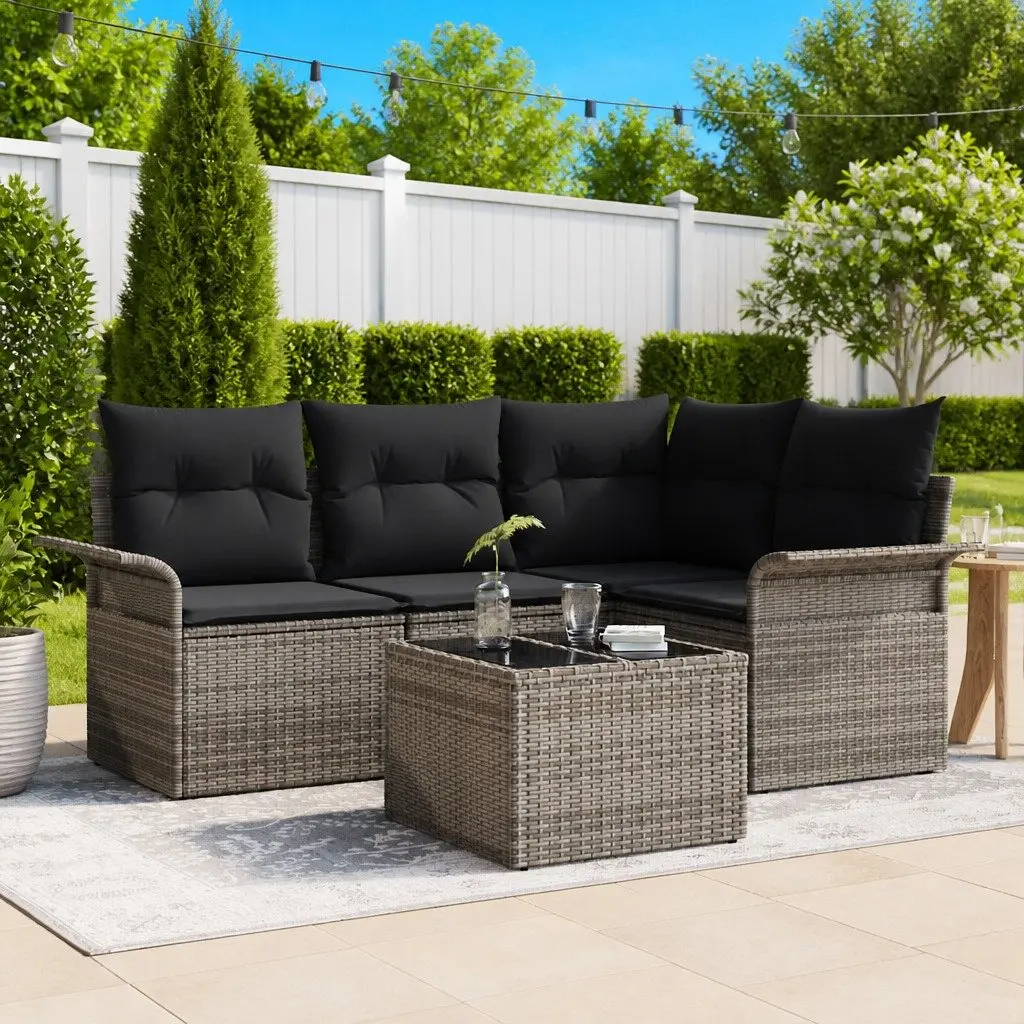 5 Piece Modular Grey Poly Rattan Garden Sofa Set