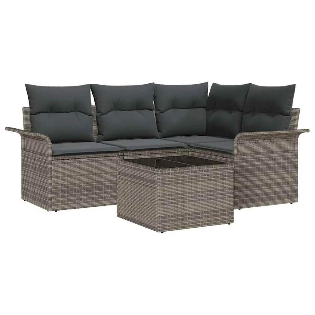 5 Piece Modular Grey Poly Rattan Garden Sofa Set