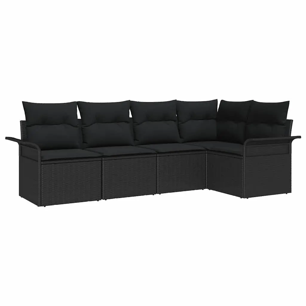 Outdoor Garden Sofa Set Poly Rattan 5 Pieces Black with Cushions