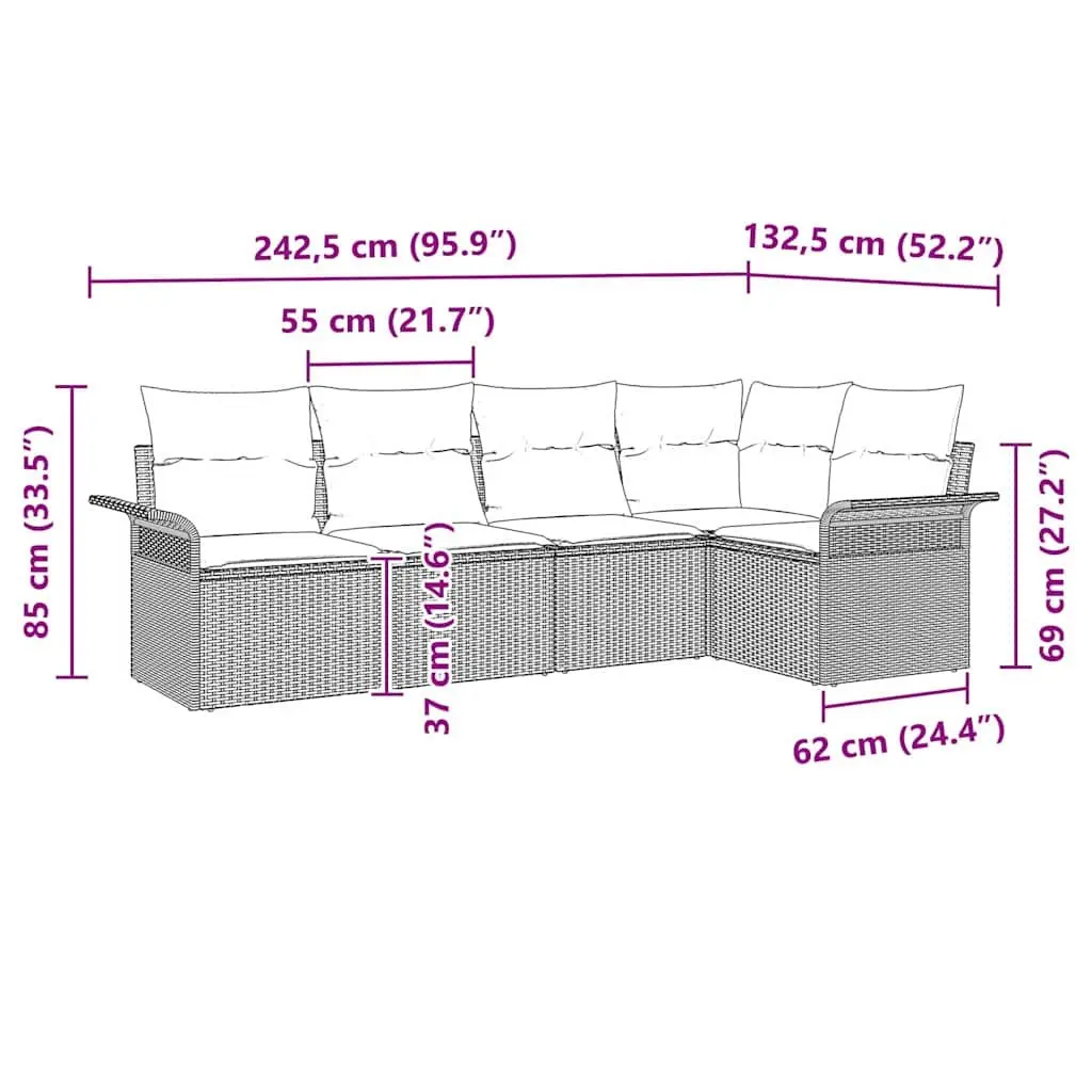 Outdoor Garden Sofa Set Poly Rattan 5 Pieces Black with Cushions