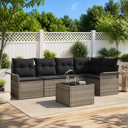 Premium 6-Piece Grey Garden Sofa Set with Cushions