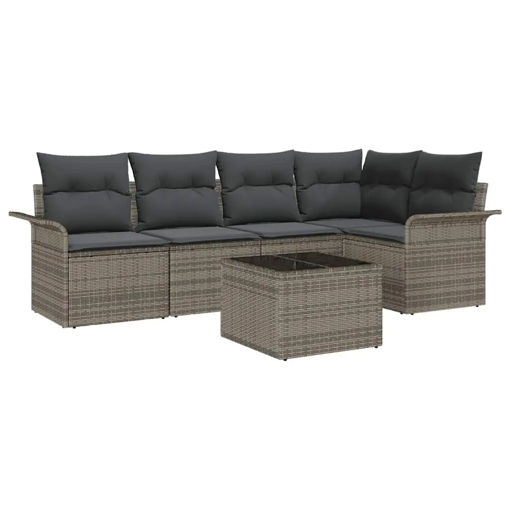 6-Piece Grey Garden Sofa Set with Cushions