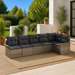 Stylish 6-Piece Grey Poly Rattan Garden Sofa Set