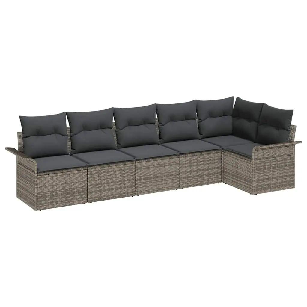 6-Piece Grey Poly Rattan Garden Sofa Set