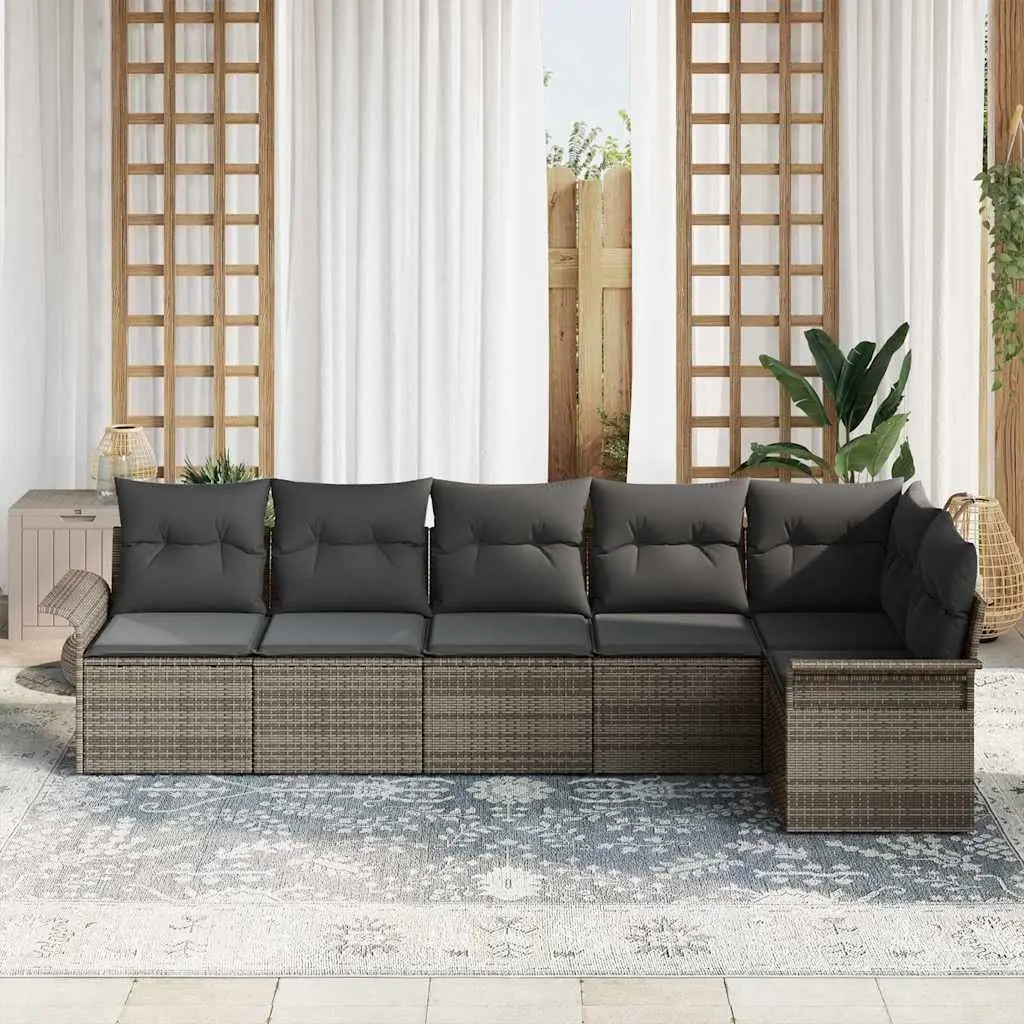 6-Piece Grey Poly Rattan Garden Sofa Set