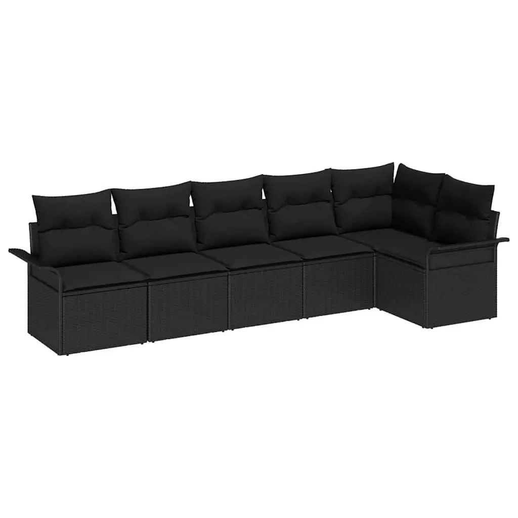 Garden Sofa Set Poly Rattan 6 Pieces Black Outdoor Furniture with Cushions