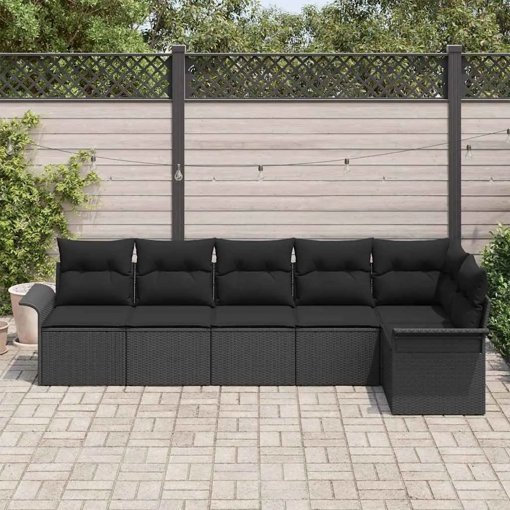 Garden Sofa Set Poly Rattan 6 Pieces Black Outdoor Furniture with Cushions