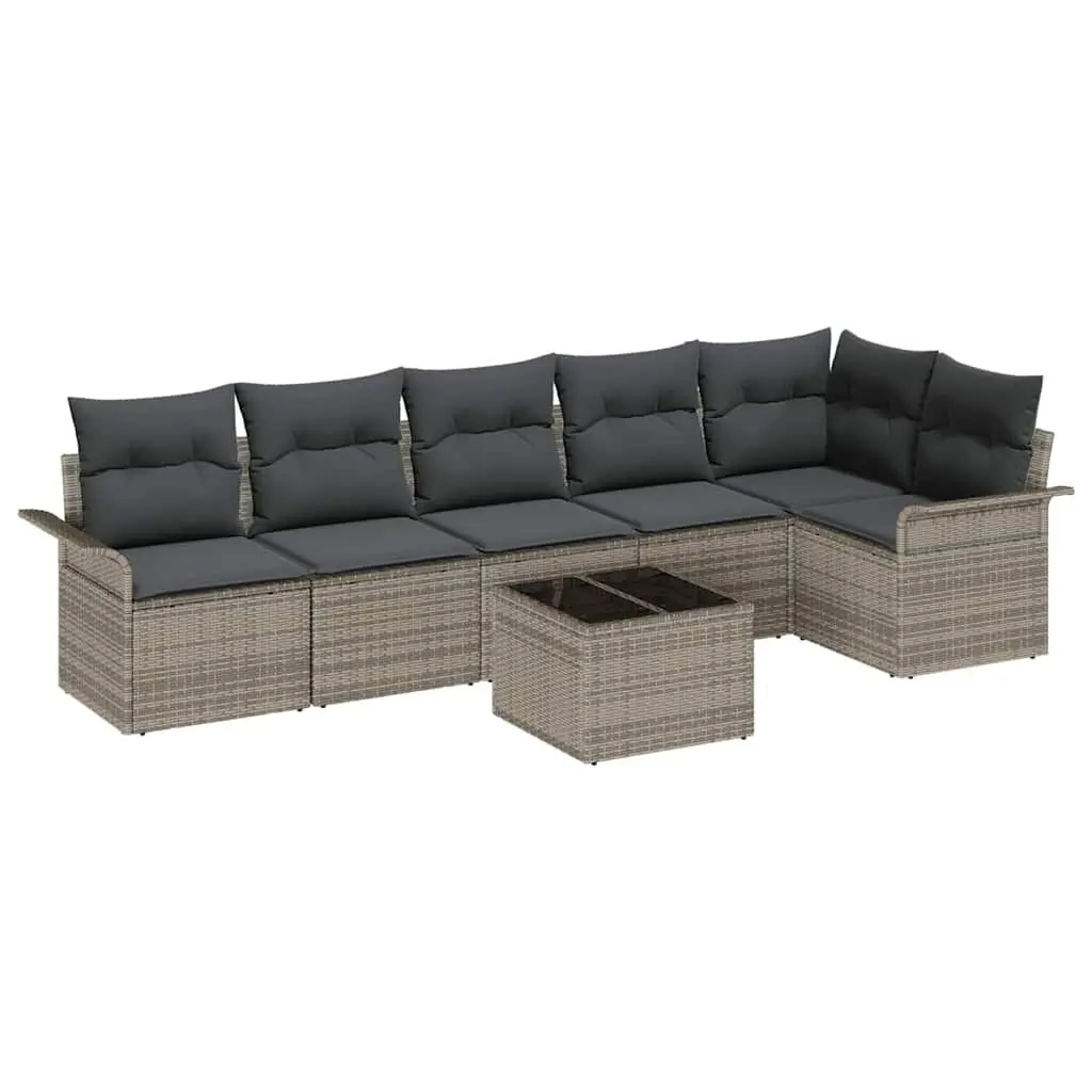 Garden Sofa Set Poly Rattan 7 Pieces Grey Outdoor Furniture Patio Sectional