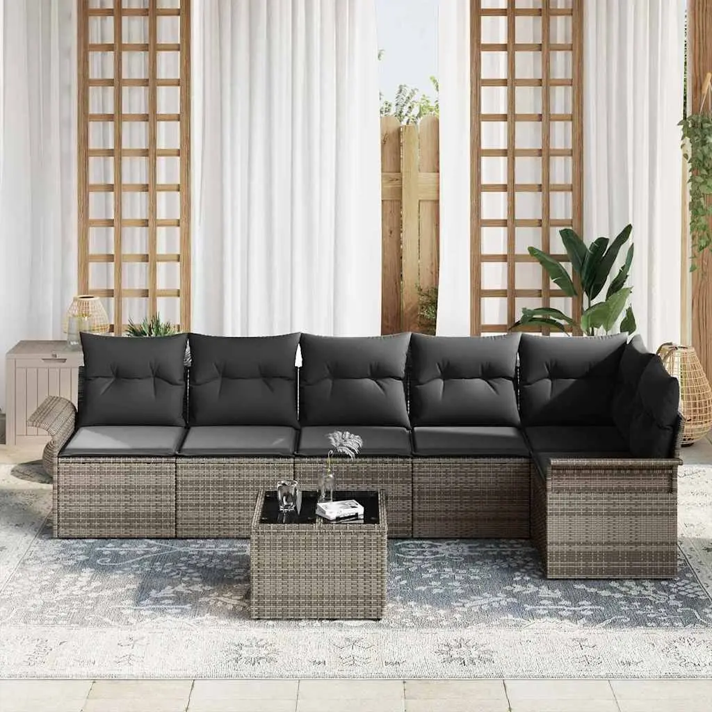 Garden Sofa Set Poly Rattan 7 Pieces Grey Outdoor Furniture Patio Sectional