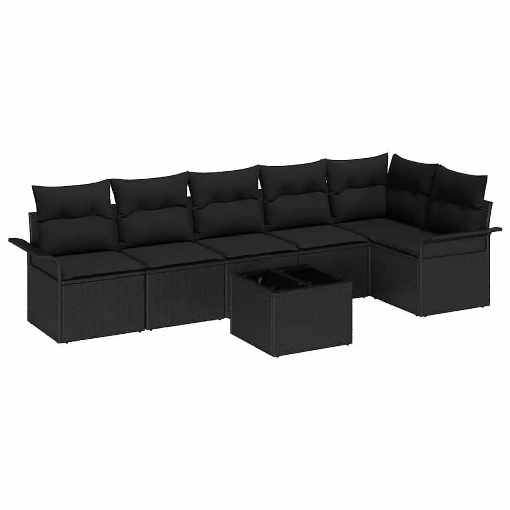 7 Piece Outdoor Sofa Set Poly Rattan Black